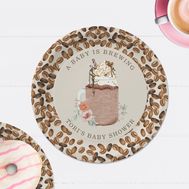 A Baby Is Brewing Coffee Floral Baby Shower Paper Plate (Creator Uploaded)