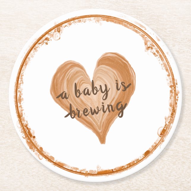 A baby is Brewing Coffee Heart Shower Round Paper Coaster (Front)
