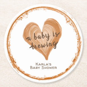 A baby is Brewing Coffee Heart Shower Round Paper Coaster