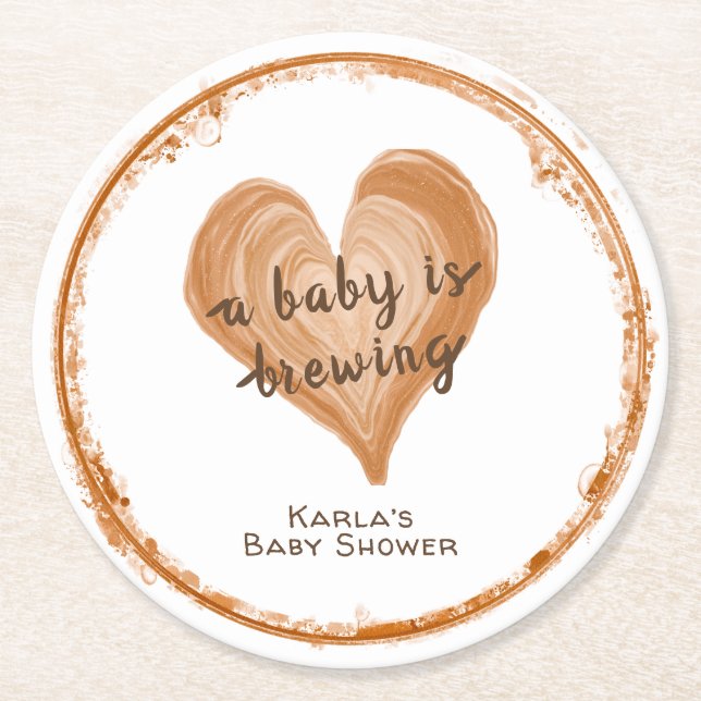 A baby is Brewing Coffee Heart Shower Round Paper Coaster (Front)