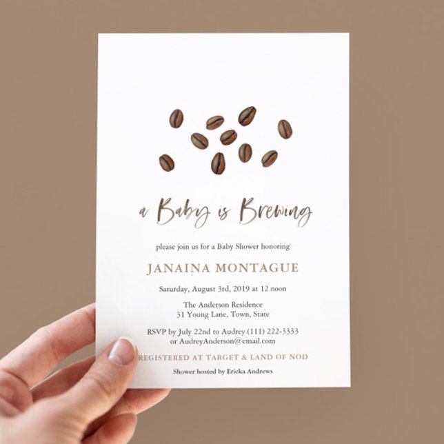 A Baby Is Brewing Coffee Minimalist Baby Shower Invitation (A Baby Is Brewing watercolor coffee beans gender neutral baby shower party invitation)