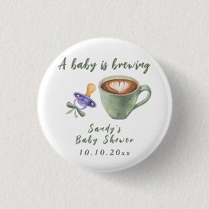 A Baby Is Brewing Coffee Pacifier Bow Baby Shower 3 Cm Round Badge