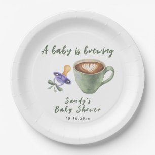 A Baby Is Brewing Coffee Pacifier Bow Baby Shower Paper Plate