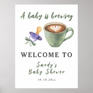 A Baby Is Brewing Coffee Pacifier Bow Baby Shower Poster