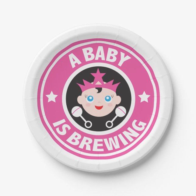 A baby is Brewing Coffee Paper Plate (Front)