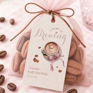 A baby is brewing coffee pink bow baby shower  gift tags
