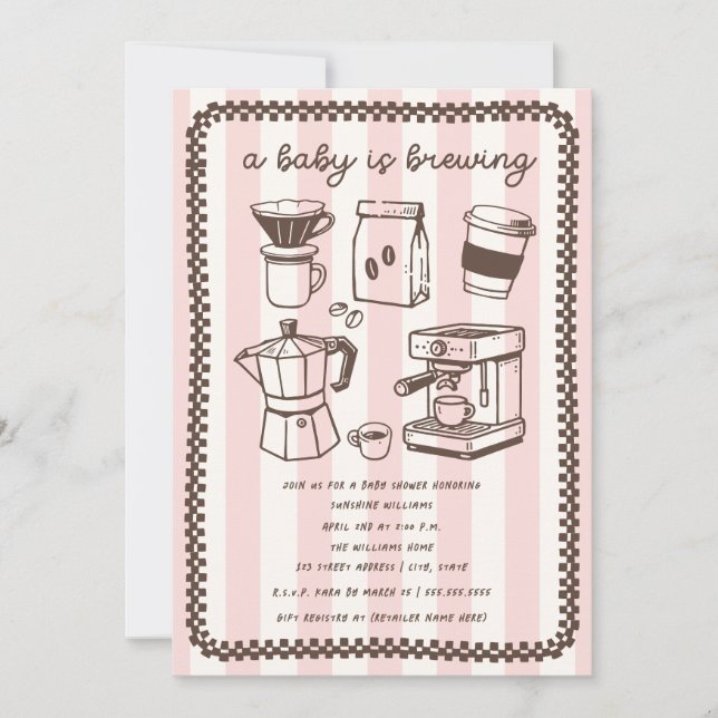 A Baby Is Brewing Coffee Pink Girl Baby Shower Invitation (Front)