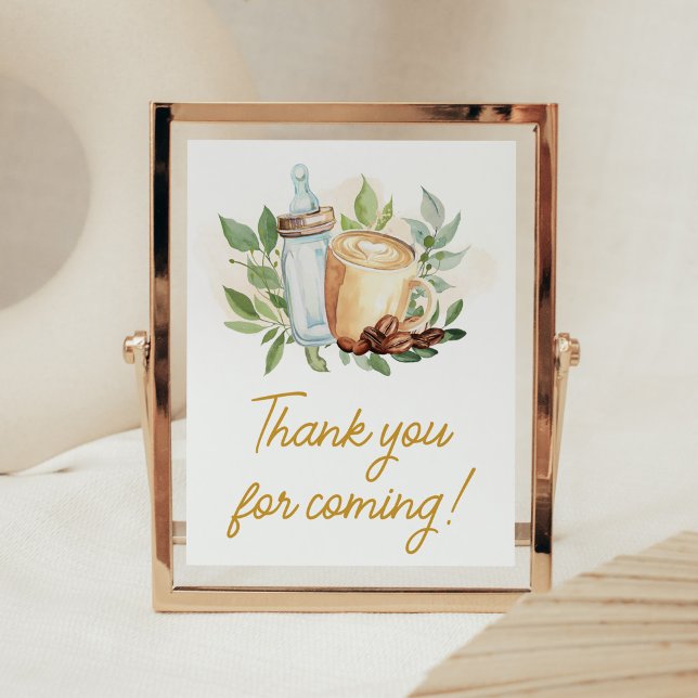 A Baby is Brewing Coffee Thank you for Coming Poster (Bottle and Coffee Baby Shower Thank you for Coming Sign)