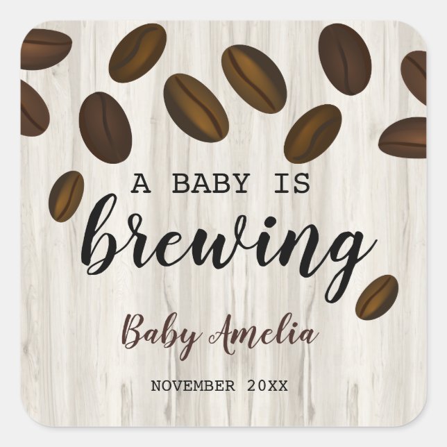 A Baby Is Brewing Coffee Themed Baby Shower Square Sticker (Front)