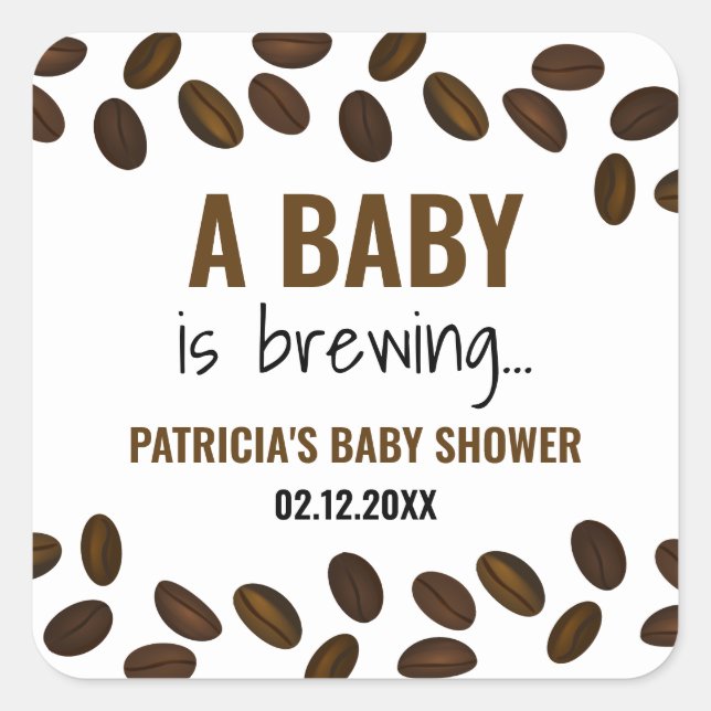 A Baby Is Brewing Coffee Themed Baby Shower Square Sticker (Front)