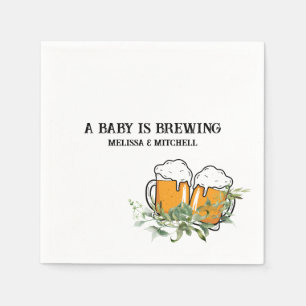 A baby is brewing couples baby shower paper napkin