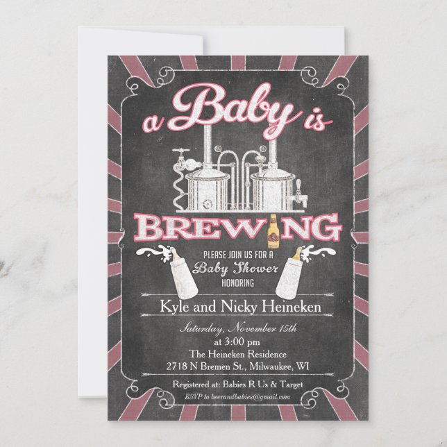 A "Baby is Brewing" Couples BBQ Invitation - Girl (Front)