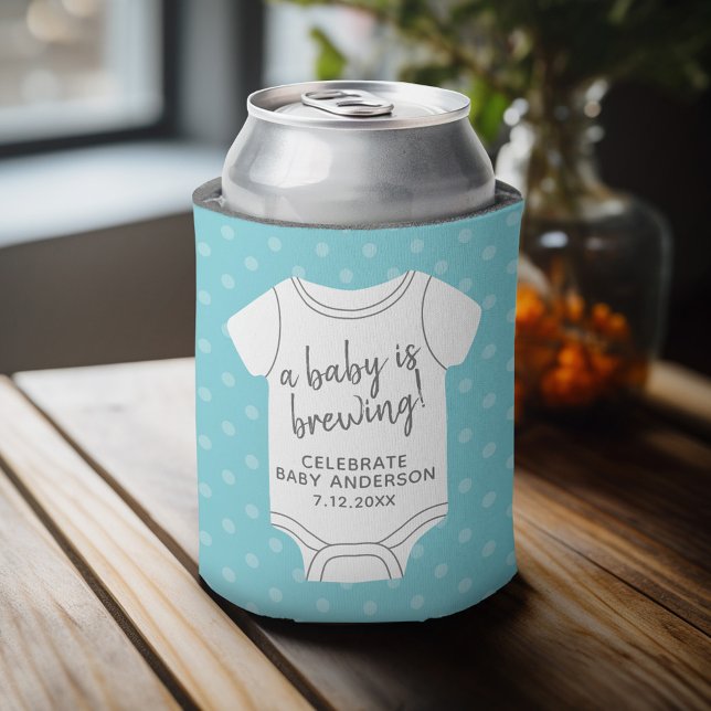 A Baby is Brewing -- Couples Shower Can Edit Colou Cooler (Baby Shower Favor - Personalized Can Cooler for a Couple's Shower - A Baby is Brewing)