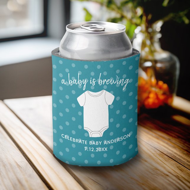 A Baby is Brewing - Couples Shower Favour Blue Boy Can Cooler (Custom Can Cooler)