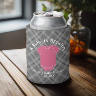 A Baby is Brewing - Couples Shower Favour Pink Gir Can Cooler