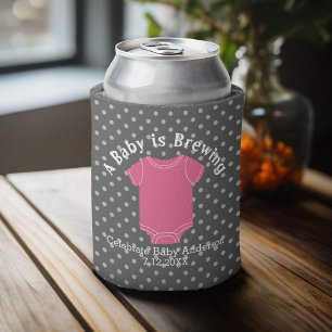 A Baby is Brewing - Couples Shower Favour Pink Gir Can Cooler