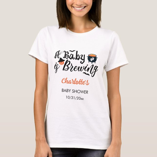 A Baby Is Brewing Custom Halloween Baby Shower T-Shirt (Front)