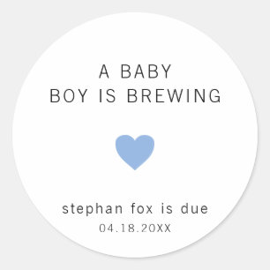 A Baby Is Brewing Cute Blue Heart Boy Baby Shower Classic Round Sticker