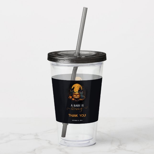 A Baby Is Brewing Cute Halloween Baby Shower Acrylic Tumbler (Back)
