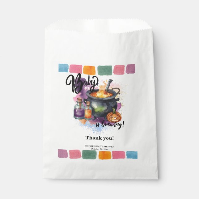 A Baby Is Brewing | Cute Halloween Baby Shower Favour Bags (Front)