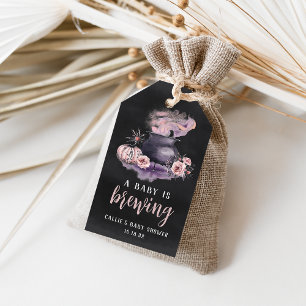 A Baby Is Brewing   Cute Halloween Baby Shower Gift Tags