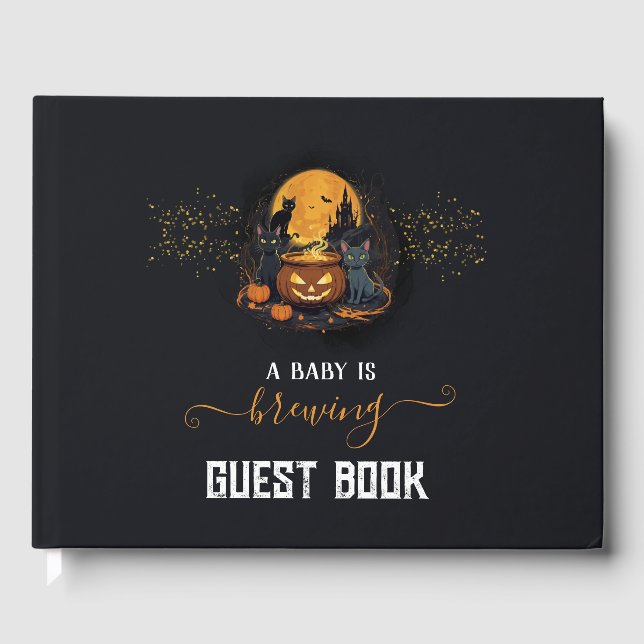 A Baby Is Brewing Cute Halloween Baby Shower  Guest Book (Front)