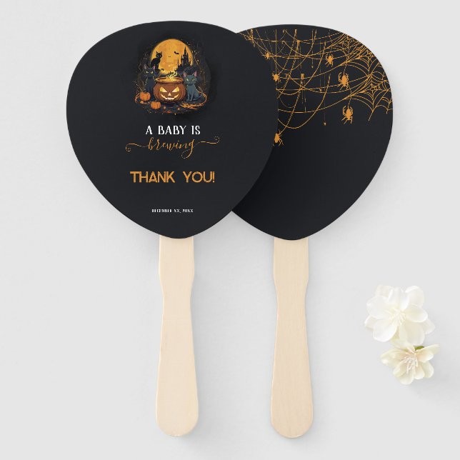 A Baby Is Brewing Cute Halloween Baby Shower Hand Fan (Front and Back)