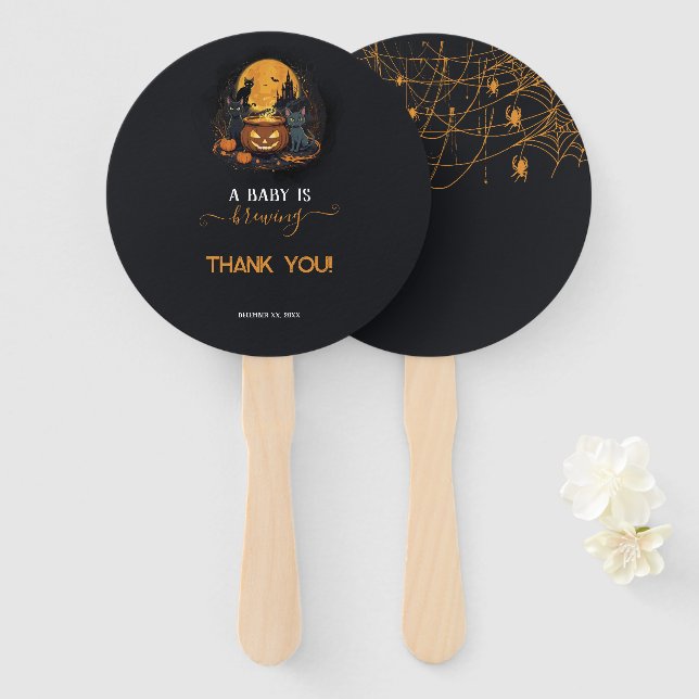 A Baby Is Brewing Cute Halloween Baby Shower Hand Fan (Front and Back)
