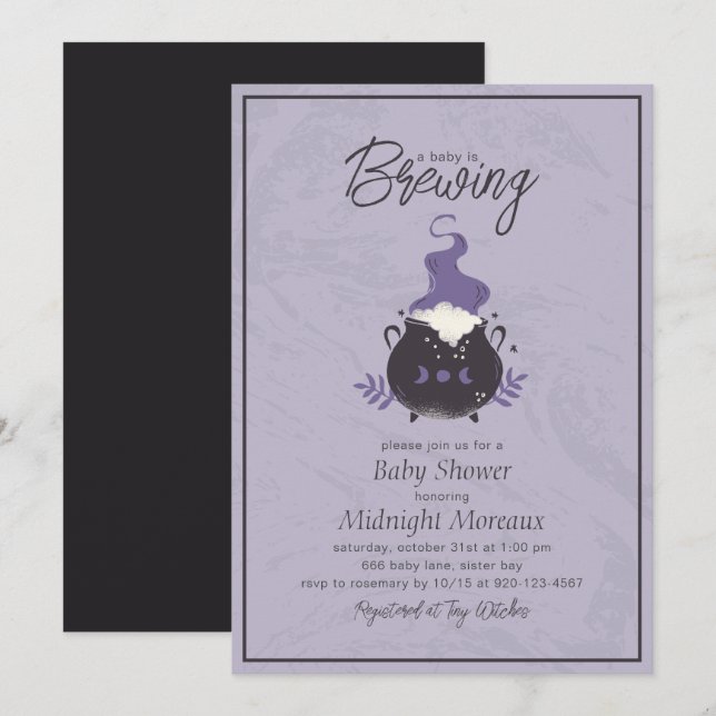 A Baby Is Brewing Cute Halloween Baby Shower Invitation (Front/Back)