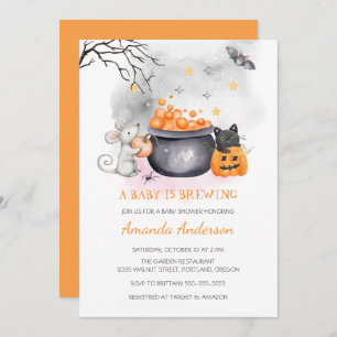 A Baby Is Brewing Cute Halloween Baby Shower Invitation