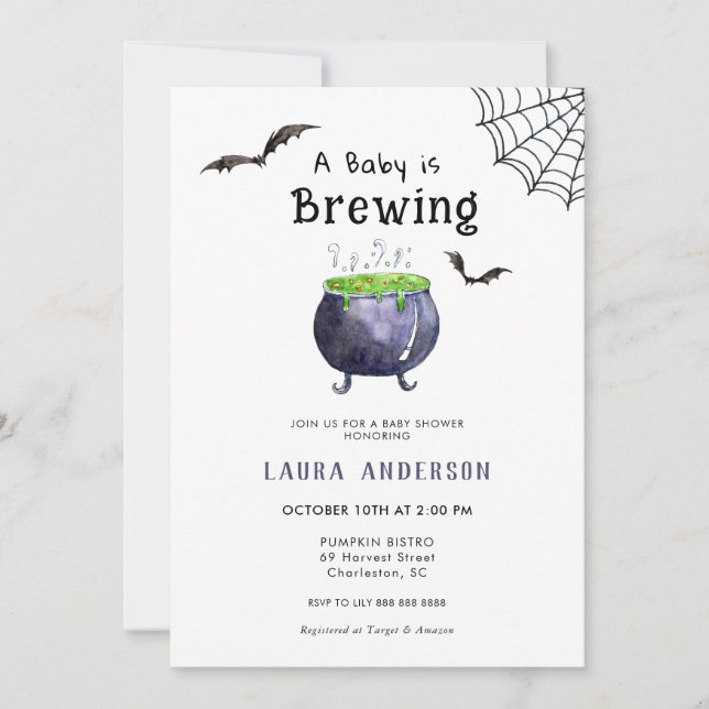 A Baby is Brewing Cute Halloween Baby shower Invitation (Front)