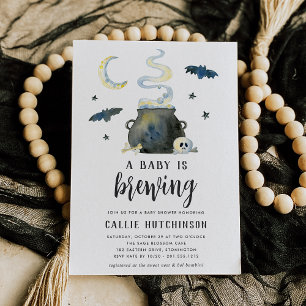 A Baby Is Brewing   Cute Halloween Baby Shower Invitation