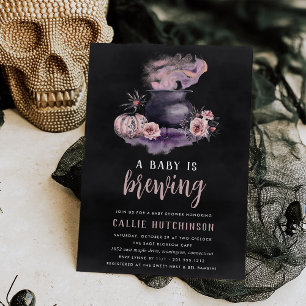 A Baby Is Brewing   Cute Halloween Baby Shower Invitation
