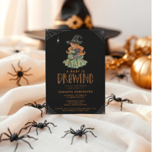 A Baby is Brewing Cute Halloween Baby Shower Invitation