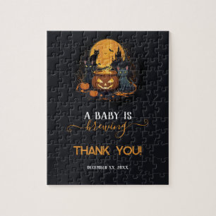 A Baby Is Brewing Cute Halloween Baby Shower Jigsaw Puzzle