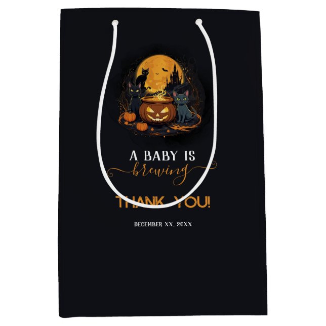 A Baby Is Brewing Cute Halloween Baby Shower Medium Gift Bag (Front)