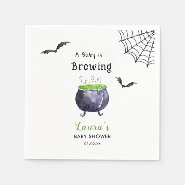 A Baby is Brewing Cute Halloween Baby shower Napkin (Front)