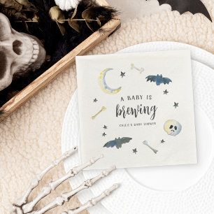 A Baby Is Brewing   Cute Halloween Baby Shower Napkin