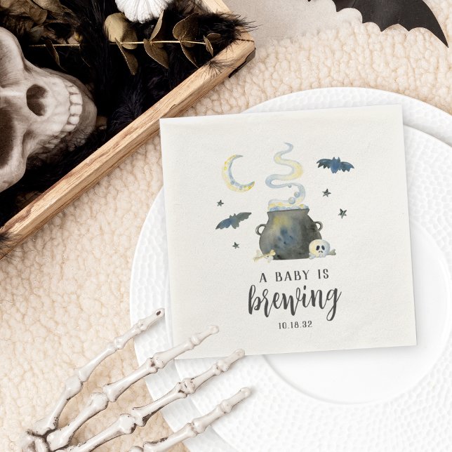 A Baby Is Brewing | Cute Halloween Baby Shower Napkin (Creator Uploaded)