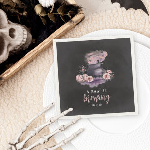 A Baby Is Brewing | Cute Halloween Baby Shower Napkin