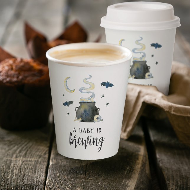 A Baby Is Brewing Cute Halloween Baby Shower Paper Cups (Creator Uploaded)