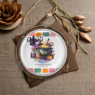 A Baby Is Brewing   Cute Halloween Baby Shower Paper Plate