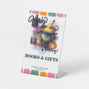A Baby Is Brewing Cute Halloween Baby Shower Pedestal Sign