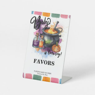 A Baby Is Brewing Cute Halloween Baby Shower Pedestal Sign