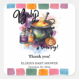 A Baby Is Brewing   Cute Halloween Baby Shower Square Sticker
