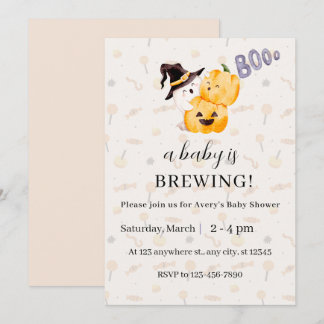A Baby Is Brewing Cute Halloween Ghosts Baby Showe Invitation