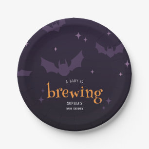 A Baby Is Brewing Cute Spooky Baby Shower Paper Plate