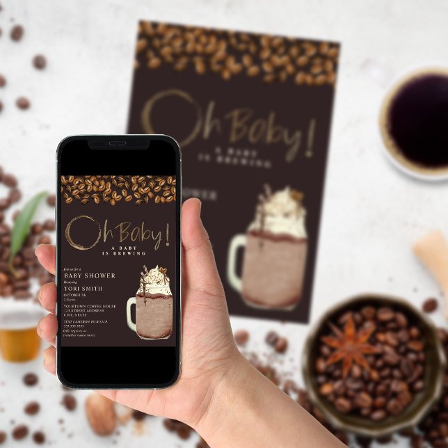 A Baby Is Brewing Dark Iced Coffee Oh Baby Shower  Invitation (Creator Uploaded)