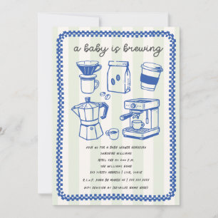 A Baby Is Brewing Doodle Boy Blue Baby Shower Invitation