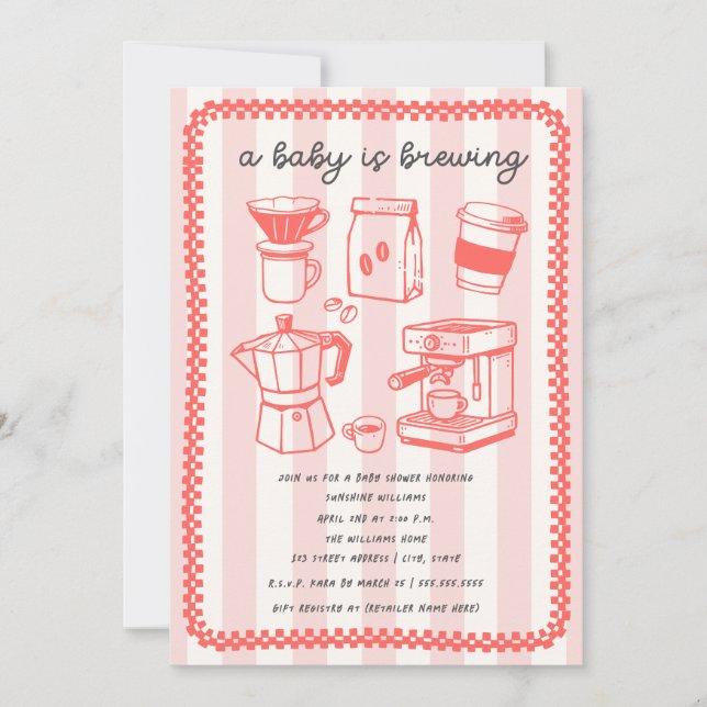 A Baby Is Brewing Doodle Girl Pink Baby Shower Invitation (Front)